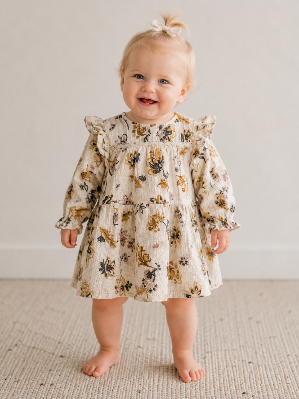 Jessica Simpson Baby Girl Floral Boho Dress Cream Mustard | Size 18M - Picture 1 of 11